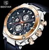 Benyar Top Luxury Brand Watch Men Analog Chronograph Quartz Pols Watch Leather Band Polshorwatch Auto Date243P1272276