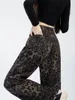 Damesjeans 2024 Spring Leopard Gedrukte vrouwen Hoge taille Losse breedbeen Denimbroek Y2K Streetwear Broek Jean Pantalones 6376