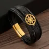 Novo bússola masculino aço inoxidável pulseira de couro eletroplatado jóias de pulseira de pulseira de mão tecida à mão