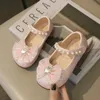 Spring Sweet Girl Princess Shoes Elegant Lace Bowknot Childrens Leather Shoes Fashion Sequins Love Crown Kids Mary Jane Shoes 240326