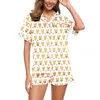 Mujer linda roller conejo pamas y2k mono impresión prefabricada de 2 piezas set camiseta de manga corta pj shorts casual A4