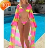 2024 Nouveau créateur de mode en gros de maillots de bain pour femmes en gros 3packs sexy avec kimono femmes tropical à imprimé bikini couverture plage de plage halter ensembles de plage