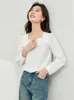 Camicette da donna Vimly French Cotton Pullover White Shirt 2024 Spring Square Women Women Bloge Long Sleeve Top M5871