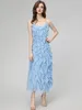 Sukienki zwyczajne Seasixiang Designer Spring Long Dress Women Spaghetti Pasp Slewale Balfles Elegancka impreza Backless