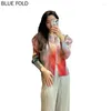 Blouses pour femmes miyake plissé à fermeture éclair cardigan veste de design gradient de couleur de couleur de couleur optimiste mode