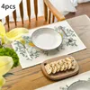 Table Mats 4pcs Spring Green Flowers Running Chrysanthemum Western Placemat Linen Printed Heat Insulation Mat