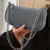 Kvällväska denim underarmsäck för kvinnors nischdesign avancerad y2k kryddig tjej het diamant enkel axel crossbody