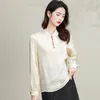 Women's Blouses 2024 Spring Summer Women Beige Silk Shirts For Office Lady Oriental Retro Style Tops Elegant Bamboo Pattern Jacquard Shirt