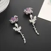 Boucles d'oreilles en peluche 1pair amethyst fleur élégants branches de pierre naturelle laisse tomber rose géométrique longue boucle oreille dames