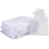 Enveloppe-cadeau 100pcs / lot Sac en organza pour bijoux à cordon blanc pochets de mariage sacs de bonbons de Noël emballage