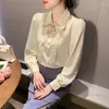 Frauenblusen Korean Fashion Chiffon Shirt Frühling 2024 Langarm Office Lady Bluse Single-Breasted Bowknot Women Tops