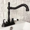 Banyo Lavabo muslukları siyah yağ ovulmuş bronz 4 "Merkez Merkezi Musluk Döner Havza Karıştırıcı Çift Seramik Kulplu Lavers MHG076