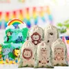 Gift Wrap 6pcs Jungle Animal Candy Bag Drawstring Birthday Party Wedding Decor Kids Wild One Baby Shower Sack Packing