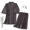 Vêtements à la maison japonais kimono rayé pyjamas set 2024 été mâle coton pur pur mince short à manches courtes