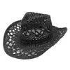 Wide Brim Hats Cowboy Hat Women Men Summer Western Shapeable Straw Hollowed Out Sun Plays Headband