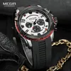 Zegarek zegarek megir moda obserwowanie mężczyzn pomarańczowy silikonowy pasek sportowy chronograf kwarcowy zegarek z datą 24-godzinny wyświetlacz 3atm Waterproof