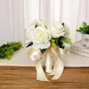 Decorative Flowers Silk Wedding Bouquets Holding Artificial Natural Rose Bouquet White Champagne Bridesmaid Bridal Party Decoration