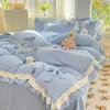 Bedding Sets Blue Kawaii Bed Sheet Pillowcase Fashion Girl Princess Duvet Cover 3/4 Pieces Cute Home Decoration