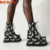 Walking Shoes Punk Goth Boot Women's Ankel Platform Woman Brand Trendy Luxury Lace Up Thick Bottom High Heels Winter Motorcykel