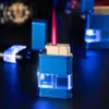 金属風力ターボトーチ透明な目に見える大容量青色のライト付きガスボックスを使用しないButane Iatable Lighter Portable Gadget