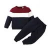 Roupas conjuntos de 1-6 anos para crianças roupas de menino conjunto de mangas compridas calças de suéter de bloqueio de cores 2pcs outono-inverno infantil esportivo de moda