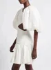 ガルカウルのカジュアルスリムドレス女性用スキューカラーパフ半袖パッチワークホローミニドレス女性服スプリング240325