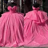 Magnifique robe rose princesse quinceanera Robe de bal scintillée de bal à épaule paillettes paillettes diamant vestido de quinceanera corsage sweet 15 robe de mascarade