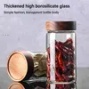 Förvaringsflaskor transparent glas med lock diverse korn Acacia trätank split flaska tät kan krydda burkar krukor