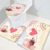 Bath Mats Bathroom Rug Set 3 Piece Valentine's Day Love Non-Slip Backing Mat Beige Hearts Boho Anti-Skid U-Shape Contoured