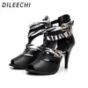 Chaussures de danse dileechi noire en cuir authentique serpentin latin féminin haut hend bottes nues fête salsa