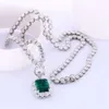 Starsgem Custom Lab Emerald Pendant Collier 9k White Gold Link Tennis Chain