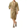 Home Clothing Men V-Neck Golden Velvet Satin Kimono Robe Contrast élégant Marines longues Longue Nights With Pockets Fashion Men's Pyjamas Bathrobe