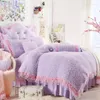 Ensembles de literie Cachemire Style Princesse blanc Rose Mariage Home 4pcs Set King Size Soft Child Winter Coralfleece Duvetcover Bedkirt