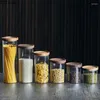Depolama Şişeleri Yaratıcı Ev Ahşap Cam Cam Kavanoz Gıda Sınıfı Mühürlü Mutfak Tahılları Dekorasyon İstiflenebilir Kahve