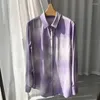 Women's Blouses 2024 Gentle Gradient Lilac Smudged Sand Washed Silk Lapel Long Sleeve Ladies Shirt