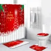 Shower Curtains 4pcs Christmas Set With Rug Xmas Ball Snowflower Green Leaf Year Festive Themed Polyester Bathroom Decor Mat