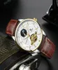 Tevise Mens Watches Fashion Automatic mécanical montre des hommes en cuir sangle phase de lune