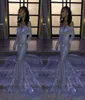 Zwart meisje zilveren pailletten OffThe Choulder Mermaid Prom Dresses lange mouwen vegen trein reflecterende avondjurken BC33063449707