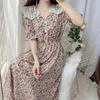 Robes de fête Femmes en mousseline de mousseline d'été coréen à manches courtes à manches courtes florales midi v-col Bohemia plage de dentelle décontractée