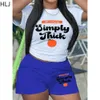 HLJ Summer Streetwear Frauen Muster Buchstaben Druck runden Nacken T -Shirt und Shorts zweiteilige Sets Female Sporty 2PCS Outfits 240325