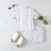 Kledingsets geboren Baby Boy Summer Outfit Katoen Linnen Korte Mouw Down Shirt Down Shirt Elastic Taille Shorts 2pcs Casual Kleding