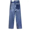 Frauen Jeans mit hoher taillierter Weitbeine mit geradlinigem Retro-Blue-Blue-St-Street-Hosen mit einem dünnen Blick auf den Boden