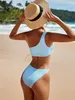 Bikini épaule Bikini Swimwear High Cut Swimsuit Solid Baigning Femme Brésilien 2023 Fashion 240403
