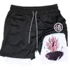 Herren Shorts Fitness Fitness Anime Kompression Workout Basketball 2 in 1 Strumpfhosen Schnell trockenes Training Sommersportwege 240323