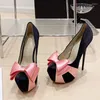 Chaussures habillées Design Fashion Bowknot Round Toe Plateaux Pumps Femmes Banquet de mariage Sexy Stripper Pole Dance High Heels Black Rose