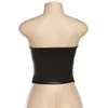 Tank da donna senza spalline Sexy PU Leather Party Club Y2K Top corsetti per le donne Summer Zip Up Black Tops