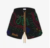 RHude Letter Cashew Blumenwolle Jacquard Casual Capris American High Street Fog Modemarke Loose Draw String Shorts