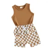 Clothing Sets Toddler Baby Boy Summer Outfit Set Vest Tank Cami Sleeveless Tops T-shirt Checkerboard Elastic Waist Shorts 2cs Clothes