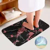 Tappeti da bagno fiori rosa fiore di fiori di ciliegia su velluto di corallo nero morbido a 3 pezzi non slip da bagno di tappeto set di tappeti a forma di o a forma di o