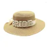 Breda randen hattar handvävd halmsolhatt för brud Bachelorette Party Sunproof Beachcap Lady Honeymoons huvudbonad POGIGRAFI -tillbehör